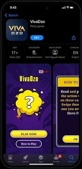Bước 3: Bạn sẽ được chuyển tiếp đến ứng dụng VivaDzo trên App Store thay vì SABA.games. Bấm NHẬN để cài ứng dụng "VivaDzo" trên iphone.